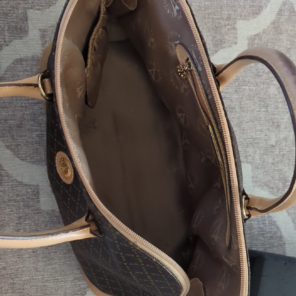 Brown And Tan Leather Patterned Handbag - Picture 8 of 13